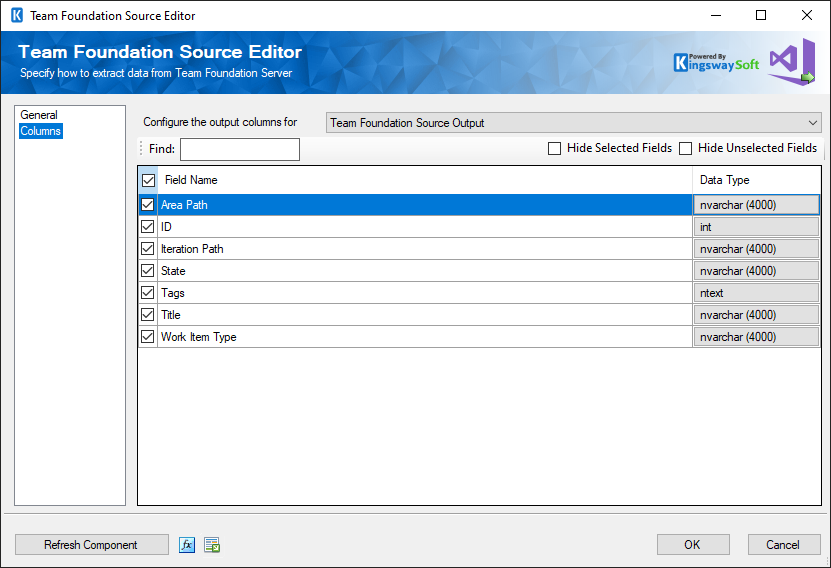 TFS Source Component - Columns